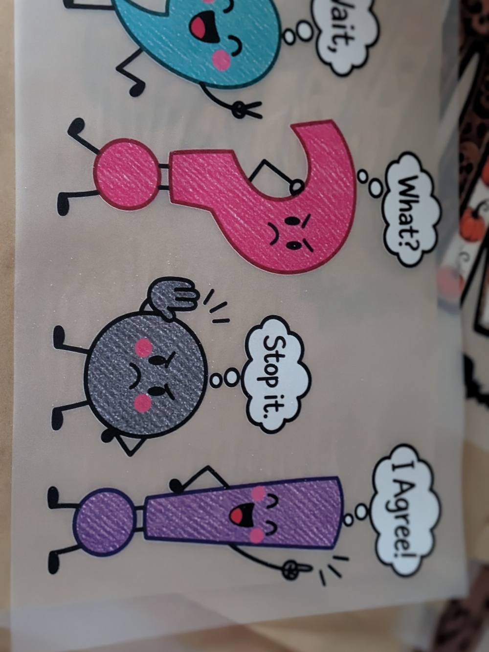 Graphic Question Mark & Characters Pouch - Pink, Purple, Gray